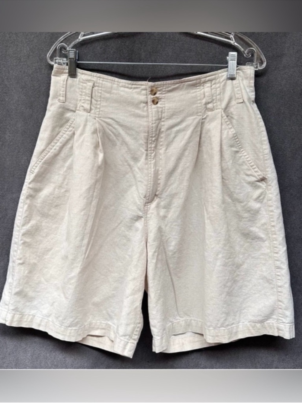 Vintage Linen blend high waist shorts pleats white size 14
